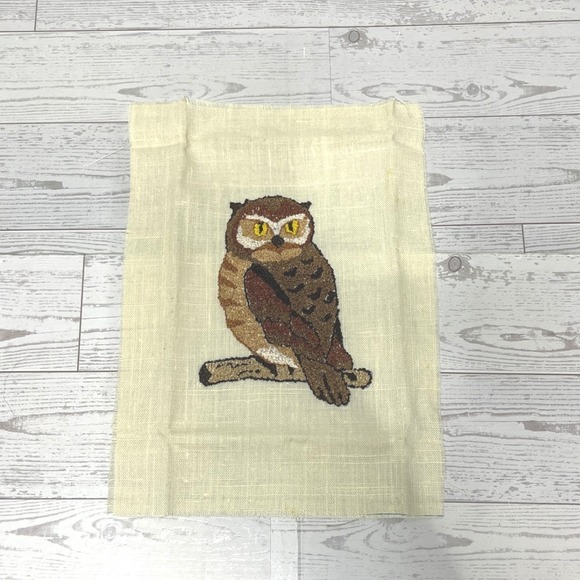 Handmade Other - Vintage Handmade Owl Punch Needle Embroidery Textile Art Brown Cream 8x10
